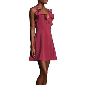 🌟NEW Keepsake The Label Marsala Red Ruffle Fit & Flare Mini Dress Size Small